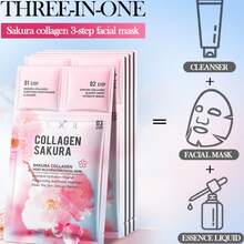 三合一樱花胶原蛋白面膜，包含洁面乳、精华液和面膜，美白、淡化细纹、提亮肤色 - 彩色 - 查看 1