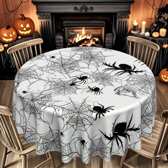 1/36 st Halloween svartvit spindel, spindelnätsmönstrad rektangulär och rund bordsduk, lämplig för högtidsfester, sammankomster, festlig dekor, kök, matsal, vardagsrum, hotellbankett