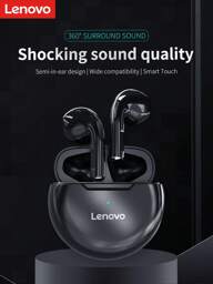 Lenovo 1 pieza Auriculares inalámbricos Bluetooth HT38 con sonido HD, graves, a prueba de sudor, ligeros y cómodos, ideal como regalo para mujeres y hombres, color negro y blanco, regalo de fiestas