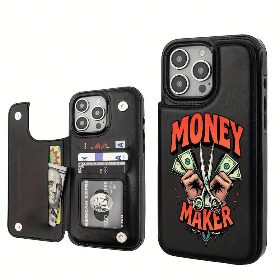 Teléfono dinero moda cuero 16 15 14 13 11 12 Pro Plus Flip Cover con ranura para tarjeta usuarios de negocios de alta gama cuero negro - Negro - Ver 1