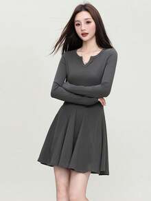 Sexy Long Sleeve Dress, 2025 Autumn Fashion V-Neck Comfortable Versatile Slim Fit Women Short Dress