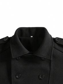 Casaco masculino trespassado com bolsos pesados e elegante, outono/inverno - Preto - Ver 3