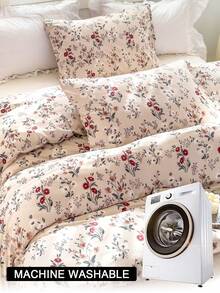 3 Stücke/Set Blatt Blumen Muster Bettbezug Set (1 Bettbezug & 2 Kissenbezüge) Weich und hautfreundlich Bettbezug Bettwäsche Set für Zuhause, Ganzjahres Bettwäsche Set - Verschiedenfarbig - Übersicht 11