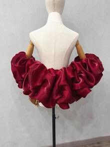 1pc Bridal Shawl With Ruffles, Detachable Satin Exaggerated Puff Sleeves Cape, Bridal Accessory - Multicolor - View 12
