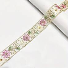 1 Yard Floral Sequin Lace Trim With Sewing Lace Satin Ribbon, Suitable For Wedding Dress, Bag DIY Crafts - For Beginners And Tailors Handmade Accessories - Multicolor - View 3