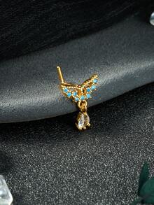 20G Dangle Nose Ring L Shaped Dangling Nose Stud For Women Stainless Steel Nose Ring Studs CZ Flower Dangle Nose Rings Hoops Nose Piercing Jewelry