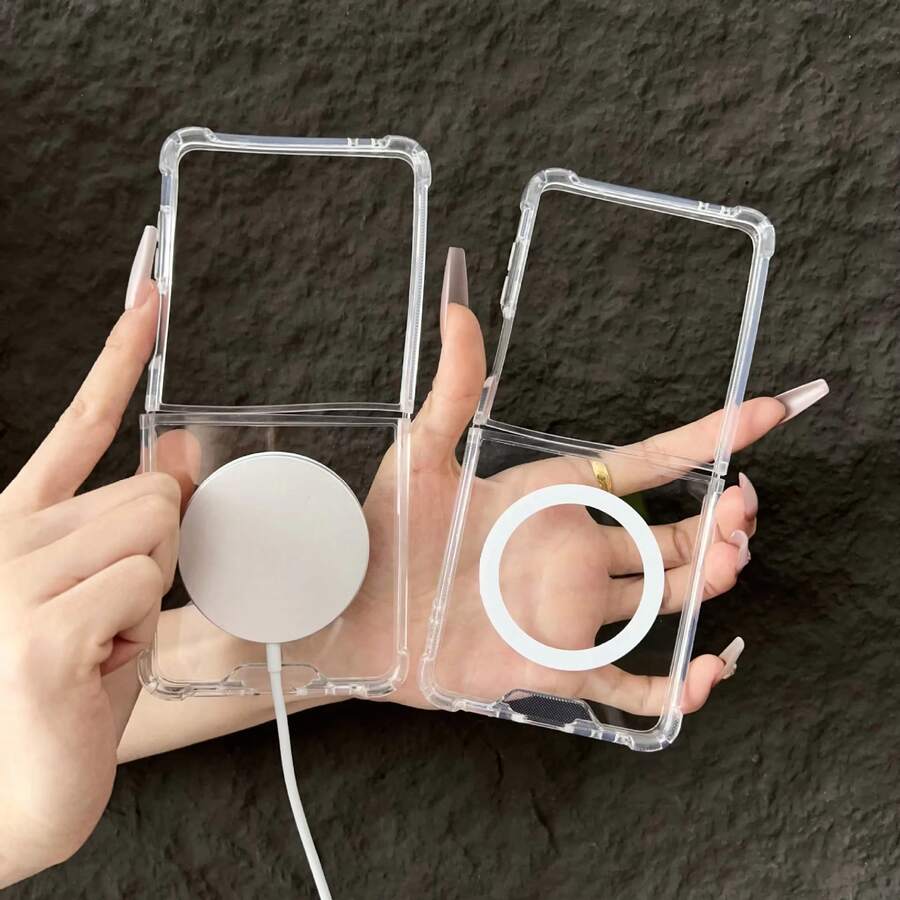 1 Pc Minimalist Clear Magnetic Ultra-Thin Phone Case Compatible With Samsung Galaxy Z Flip7 Flip6 Flip5 Flip4 Cases - Clear Air Cushion Shockproof Cover