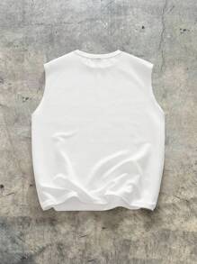 男士字母贴花背心，无袖纯白色运动时尚背心，男友礼物 - 白色 - 查看 2