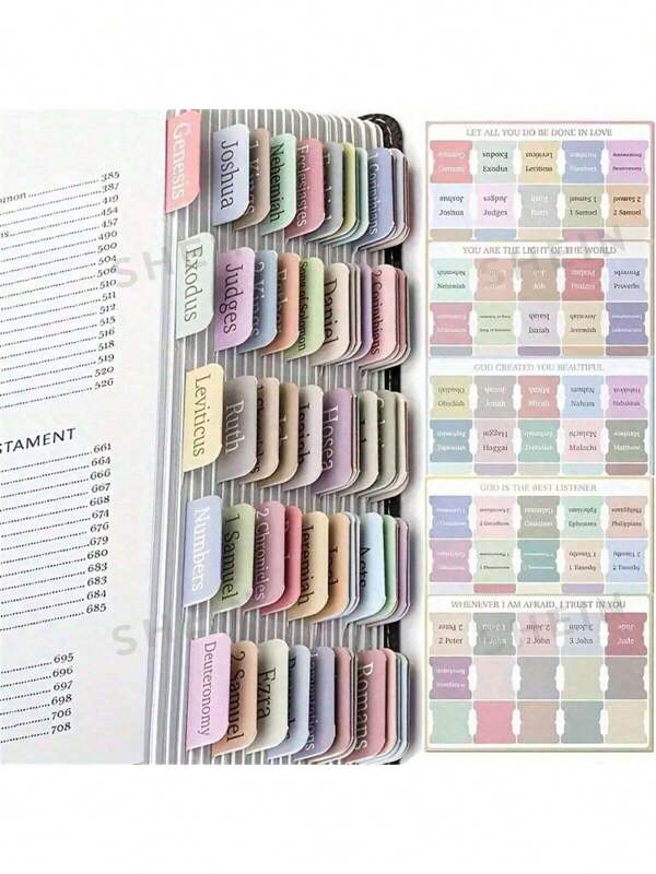 75er Pack Minimalistischer Morandi Farbpalette Unisex laminierte Bibel-Registerkarten, Indexregisterkarten, Buchregisterkarten, Etiketten-Aufkleber (zufällige Stile werden verschickt)