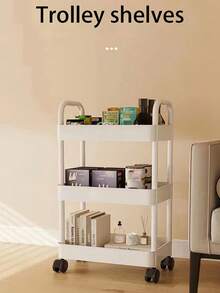 1pc (3 Tiers) Shelves, Trolley, Small Space From Floor To Ceiling, Kitchen, Multi-Level Mobile Toilet, Toilet, Bedside Storage Bookshelf (White/Black)