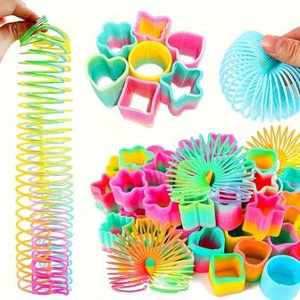 12pcs Plastic Rainbow Spring Mixed Pack, Colorful Spring Roll For Party Gifts, Halloween, Thanksgiving, Christmas, New Year, Birthday Gifts And Sock Fillers, Spring Party Gifts, Birthday Party Gift Bags, Classroom Prizes, Unpacking Toys, Small Loose Toy Gifts, Easter Gift Gifts, A Dozen Colorful Star And Round Mini Gifts (Color And Shape Random)