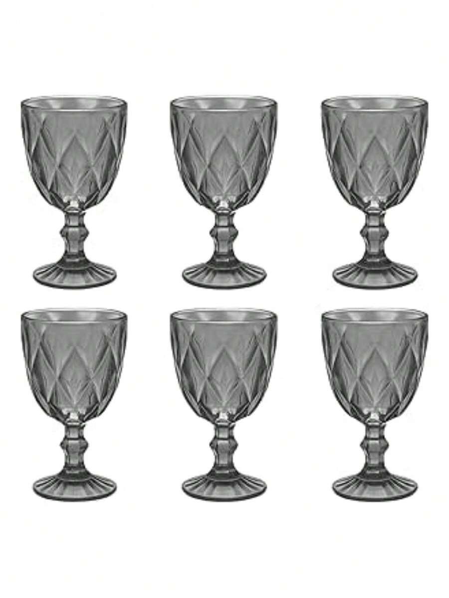 Juego de 6 copas de vidrio (240 ml) Bluelander, diseño elegante y resistente, perfectas para vino, agua o cócteles, ideales para reuniones y celebraciones - Gris Oscuro - Ver 1