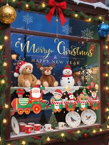 Christmas Window Clings - Santa's Train With Presents & Merry Christmas Text - Static Electricity Window Decoration - No Residue Removable - For Home, Store, Office - Reusable Holiday Decorations - Easy Application, Indoor Christmas Decorations, Festive Storefront Decor, Vibrant Festive Design, Noresidue Adhesive, Home Decor, Cheerful Display, Durable Material, Home Decorators