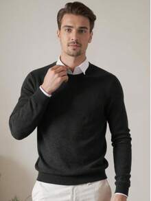 Men's Crew Neck Sweater Soft Casual Sweaters For Men Classic Pullover Sweaters With Ribbing Edge - Black - View 5