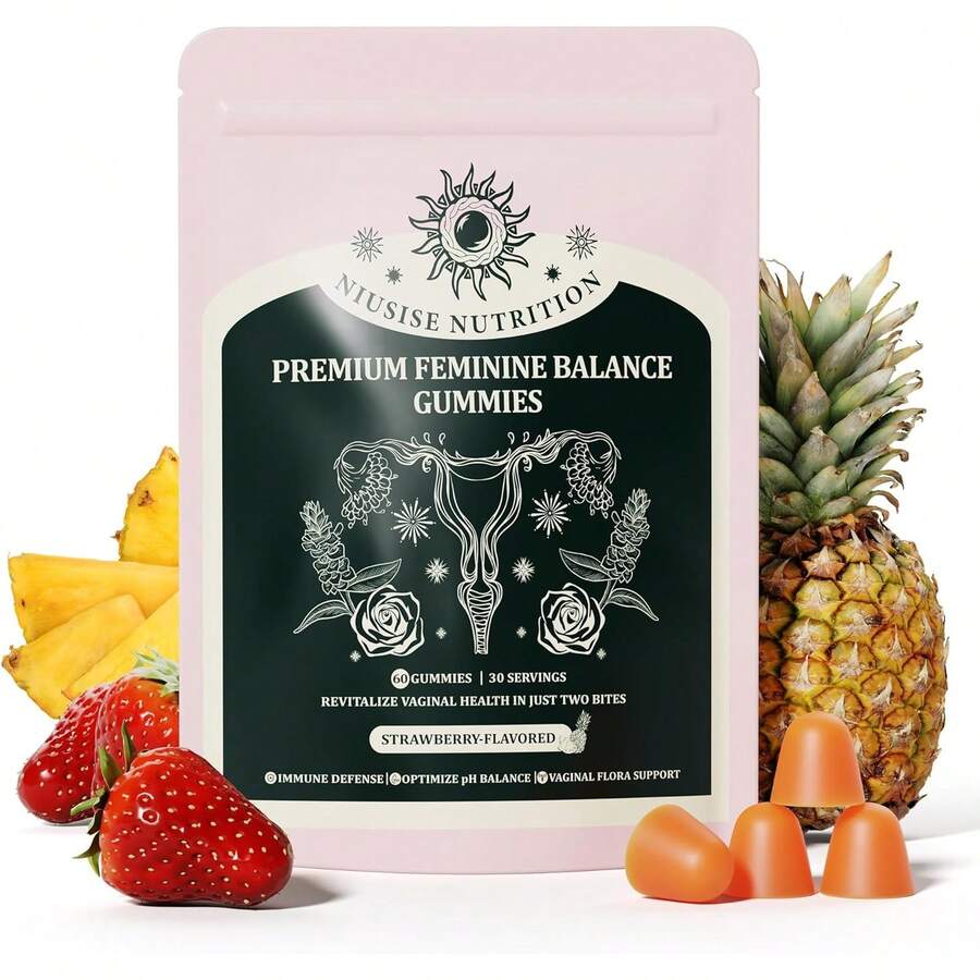 Feminine Balance Gummies, Premium Balance Supplement For Women PH Health, Immune Support, Energy Support, Vegan, Gluten-Free, Strawberry Flavor, Delicious 60 Gummies, 1 Pack 30 Servings.. - 1 - Xem 1