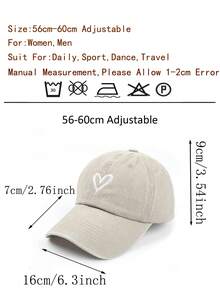 1 chiếc mũ lưỡi trai vành cong thêu hình trái tim cổ điển dành cho nữ, thời trang giản dị cho cặp đôi đi nghỉ lễ tình nhân - Màu be - Xem 3