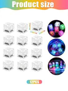 6/12/24pcs Glow Ice Cubes, Multi-Color Changing Slow Flashing, Colorful Luminous Ice Cubes, Beverage & Drink Decor, Waterproof Flashing Ice Blocks, Suitable For Club, Bar, Party, Bathroom, Swimming Pool, Home Bar, KTV, Decorative Cube Lights