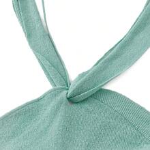 Women's Knitted Halter Mini Dress Sleeveless Solid Color Scarf Dress Ruffle Hem Dress - 薄荷綠 - 查看 8