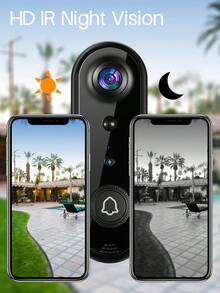 2K Wide Vision Security Video Doorbell Camera Wireless (Battery Powered) With Indoor Chime, 2K Night Vision, Smart Human Detection, Two-Way Audio, Free Cloud Storage And 32G Micro SD Card Storage, 2.4Ghz WiFi Only, Indoor/Outdoor Surveillance Cam - 黑色 - 查看 6