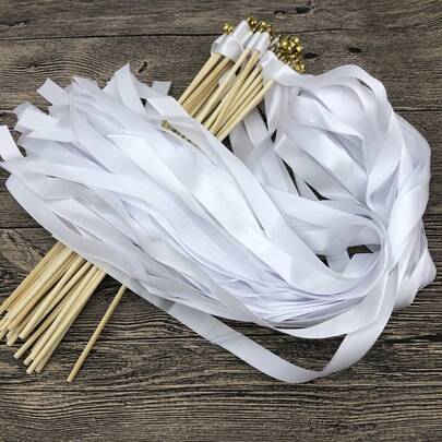 화이트 리본, 웨딩 요정 지팡이 리본 롱 댄스 실크 리본 파티 리본 벨에 적합, 휴일 축하 베이비 샤워 선물, 파티, 결혼식, 신부 작별에 적합합니다.