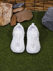 Boys And Girls Breathable Mesh White Sneakers, Elastic Slip-On Sports Shoes For Older Kids, All-Season Casual Running Shoes For Students - White - View 7