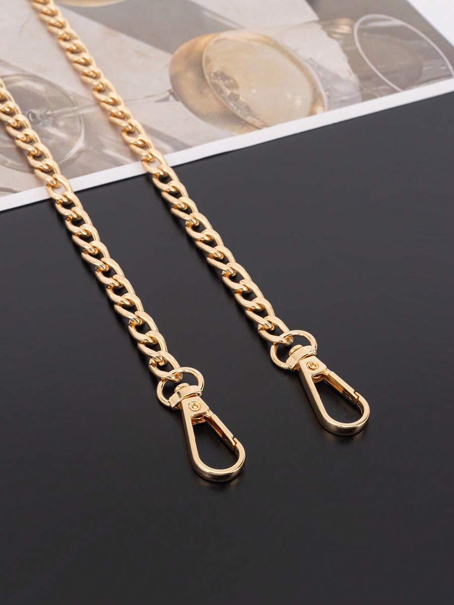 1pc 40cm/15.7in-130cm/51.1in Adjustable Flat Chain Strap, Metal Shoulder Strap Replacement Chain Accessory For Handbags, Crossbody Bags, DIY Decoration - Gold - View 1