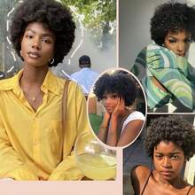 Afro Kinky Curly Wigs 13x4 HD Invisible Lace Front Human Hair Wigs Brazilian Human Hair Wigs For Woman Soft & Fluffy Short Afro Wigs With 180 Density For Everyone & Music Festival Mother's Day Carnival Valentine's Day Halloween All Saints' Day Christmas Day - Natural Black - Xem 8