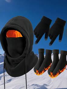 3 Stück/4 Stück Winter Mütze, Halswärmer, Handschuhe & Socken Set, geeignet für Outdoor-Sport, Skifahren, Radfahren Herbstoutfits