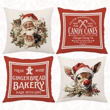 MEMNUN 4 Stück Weihnachts-Vintage-Muster mit Weihnachtsmann, Rentier, Katze auf Polyester Kissenbezügen [ohne Kissenfüllung], 45 x 45 cm, [einseitiger Muster] Frohe Weihnachten Kissenbezüge für Sofa, Bett, Wohnzimmer, Schlafzimmer, Auto, Büro, Hotel Dekoration, Weihnachtsgeschenke für Familie und Freunde