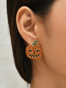 1 Pair Fashionable Alloy Drip Oil Witch Hat & Pumpkin Earrings, Funny Halloween Ghost Earrings, Cross-Border Jewelry