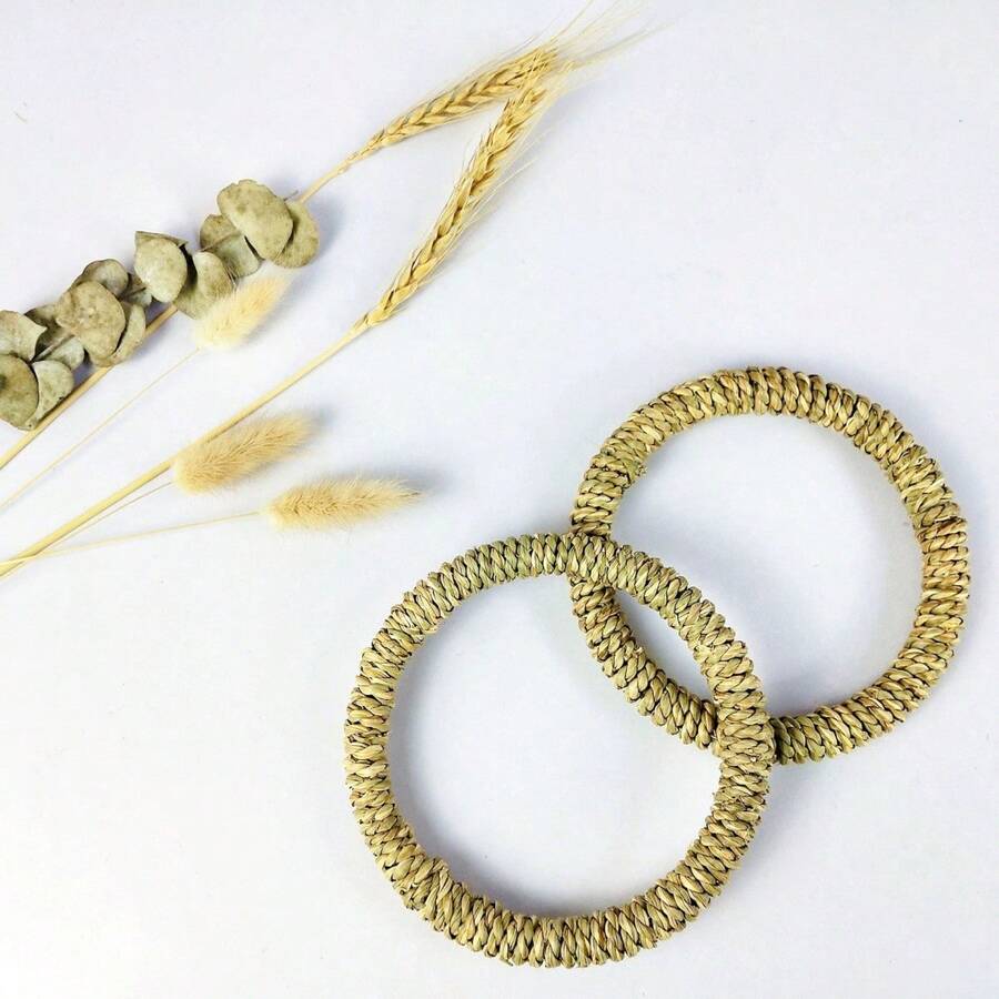 1 pieza Asa de cesta hecha a mano de cuerda de hierba, asa de cesta de almacenamiento, juguete para masticar de mascota