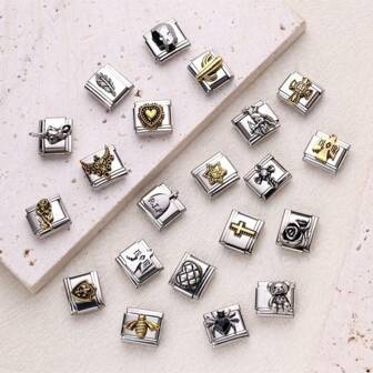 1PC 不锈钢手链组件配件，十字架、玫瑰、鹰、熊等图案具有复古风格，DIY 制作手链项链饰品，可自由搭配不同风格