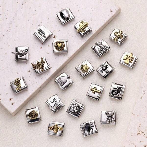 1 pieza Componentes y accesorios de pulsera de acero inoxidable, con patrones de cruz, rosa, águila, oso y otros estilos retro, para hacer joyas de pulseras y collares, se puede combinar libremente con diferentes estilos