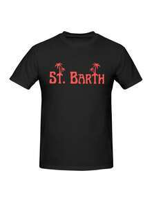 Saint Barth Fashion Print Men'S Round Neck Washed Top, Harajuku Oversized T-Shirt, Creative Gift. - 黑色 - 查看 2