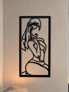 Hello Young 1pc Metal Wall Art Female Minimal Line Art Wall Decor, Minimalist Line Art, Home Wall Art Decor, Women's Bathroom Decor, Housewarming Gift