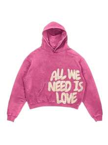 Solid Color Simple Y2K Hoodie For Men And Women - Hip-Hop Text ALL WE NEED IS MONEY Printed Hoodie With Pockets - Pink - View 1