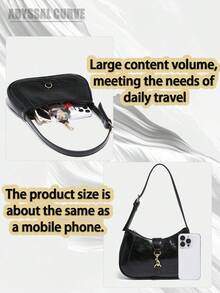 Novachic,1pc Retro Minimalist Hook Decor Adjustable Shoulder Strap Crescent Shape Bag, Suitable For Date, Outing, Party - 黑色 - 查看 5