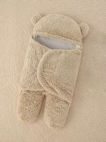 1 件男女通用新生儿双层羊毛襁褓毯，秋冬款