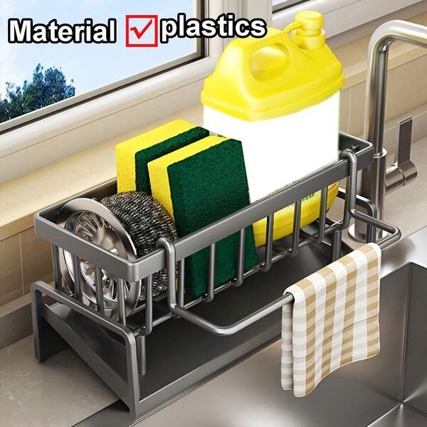 1pc ABS Plastics Multi-Function Drainer Rack, Kitchen Organizer Rack, Sink Counter Dishcloth Detergent Sponge Storage Rack, Drainer Rack Only (Without Other Products)