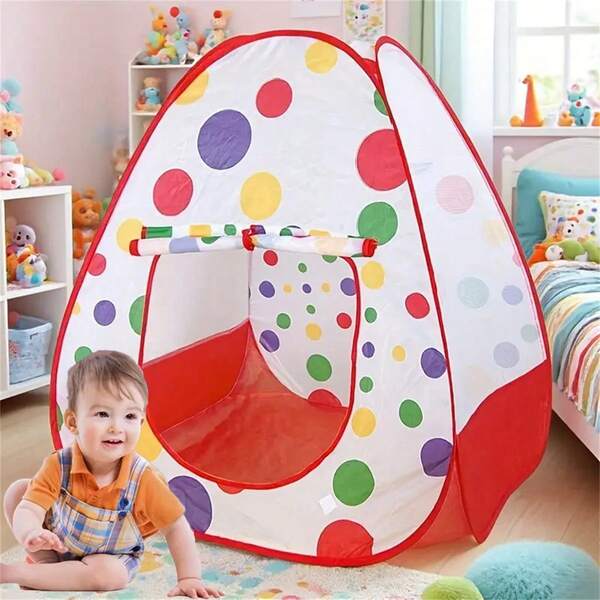 Tenda infantil com 4 painéis e bolinhas vermelhas, adequada para meninos e meninas, dobrável e fácil de guardar - Tenda de brincar para crianças em ambientes internos e externos, casa de brinquedo infantil, ideal para presentes de aniversário/feriado infantil, decoração de Natal/Halloween (estilo aleatório)