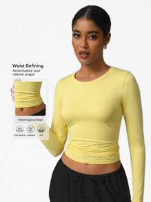 Sodalemon Damen Gym Top Training Fitness Rundhals Langarm Shirt Yoga Lässig Sport T-Shirt