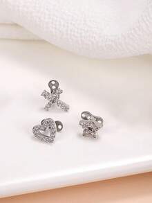 1pc Minimalist Titanium Embedded Cubic Zirconia Flower, Cross, Star Decor Piercing Stud, Suitable For Wearers