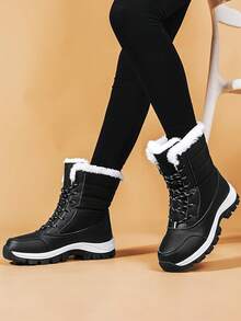 New Style Plush And Warm Outdoor Snow Boots For Cold Winter, Large Size Women's Shoes, Fashionable High-Top Hiking Boots, Women's Lace-Up Boots - 黑色 - 查看 7