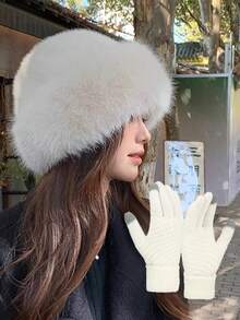 Set de 2 piezas de sombrero cálido y guantes de punto estilo coreano para mujer, sombrero balde, gorro. Adecuado para usar a diario en otoño/invierno, accesorios de invierno, atuendos de invierno, atuendos de otoño