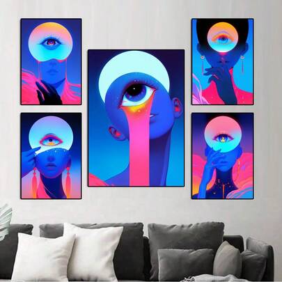 1pc Wall Arts Posters Modern Pop Abstract Art Prints Eye Poster Coffee House Dormitory Living Room Bedroom Home Decoration (Unframed-Style)