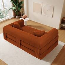 Sofa Bed,80"4-In-1 Convertible Modular Sofa Bed With Pillows,Floor Lounge Sofa, Corduroy Foldable Sofa Bed,For Living Room, Bedroom, Lounge, Studio No Assembly Needed - 橘色 - 查看 3