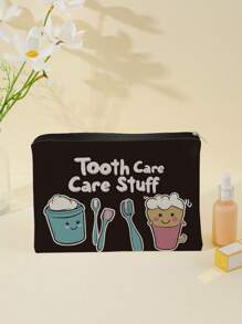 1 Stück Spaß & Bildung Zahnpflege-Themen Leinwand Tasche/Beutel für junge Leute - "Zahnpflege-Utensilien" Stofftasche geeignet für Zahnbürste, Zahnpasta usw. - Spaßiges & informatives Design - Toll als Geschenk für Jungen, Mädchen, Erwachsene im Büro, Reiseaccessoires, Sommerurlaub, Rückkehr zur Schule, Schulsachen, Waschbeutel, wasserdichte Kulturtasche