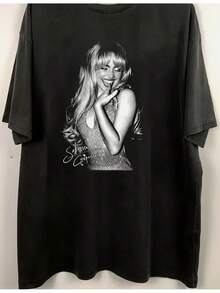 T-Shirt, Unisex Retro 90s, Sabrina 2024 Tour T-ShirtCasual Outdoor Soft And Comfortable T-Shirt - 黑色 - 查看 2