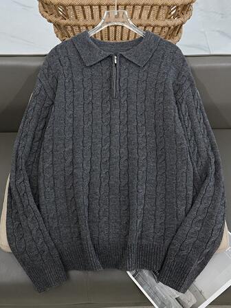 男士秋冬半拉链休闲保暖百搭长袖套头毛衣