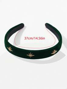 1条2厘米宽女士纯色秋冬天鹅绒五角星宽发箍，优雅甜美时尚，适合上学、派对、舞蹈、日常佩戴，发带、发箍、发箍，女士发饰头饰 - 墨綠色 - 查看 3